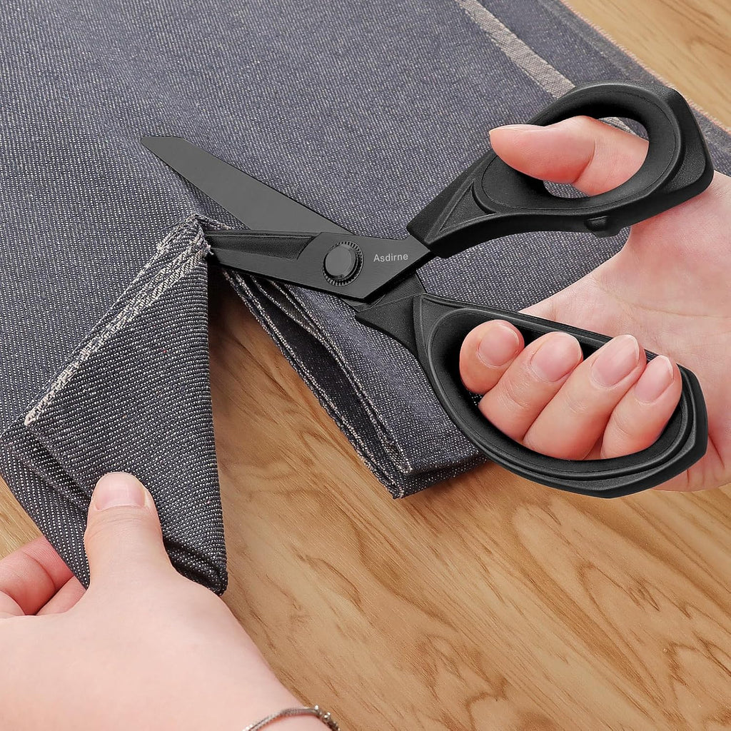 Asdirne Black Titanium Fabric Scissors, Dressmaking Scissors with Heavy Duty Multi-Purpose Titanium Coated Blades and Comfortable Soft Grip Handles, Black, 25CM